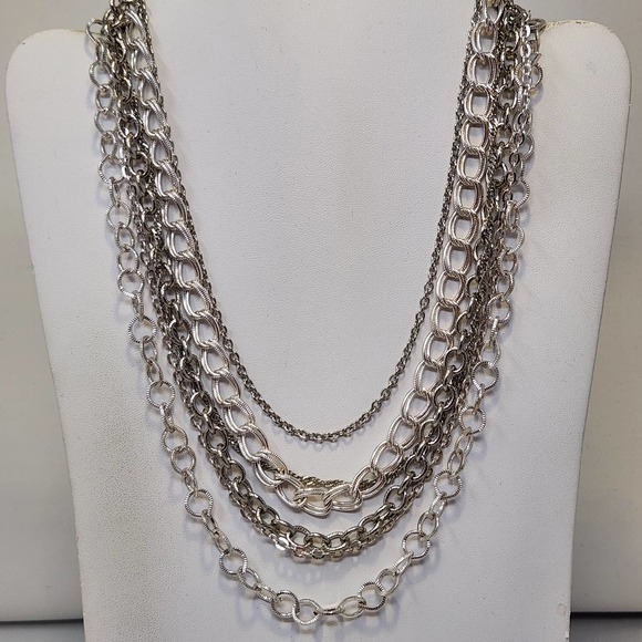 Premier Designs Silver Tone Multi Chain Layered Collar Necklace Adjustable - Picture 1 of 6